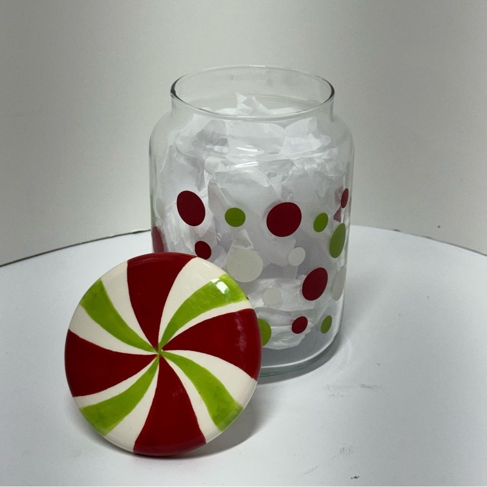 Colorful Christmas Polka Dot Candy Jar with Swirl Lid